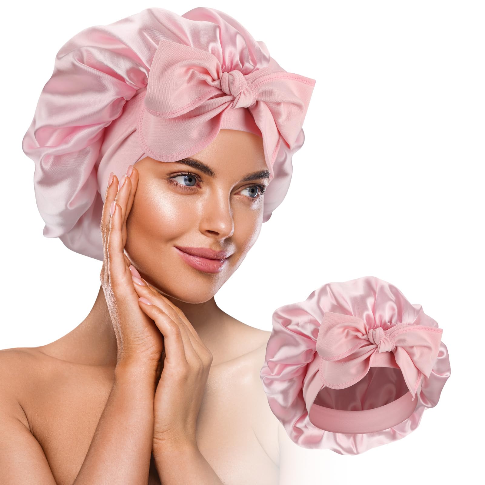 Flaviao Silk Bonnet for Sleeping Women Adjustable Satin Hair Bonnets for Sleeping with Elastic Tie Band Silk Head Wrap for Sleeping for Natural Curly Straight Hair